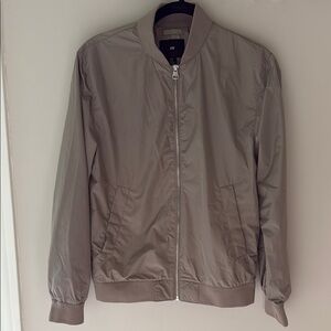 H&M Men's Beige Tan Nylon Bomber Full Zipper Jacket Small
